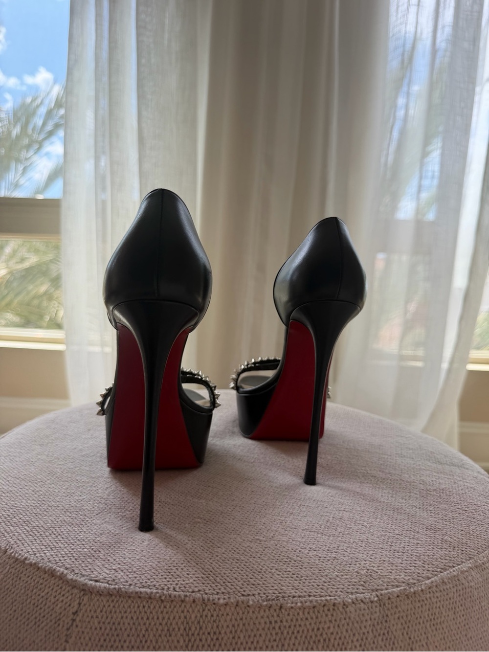 Christian Louboutin Black Leather Studded Platform Pumps with Red Soles - Picture 3 of 4